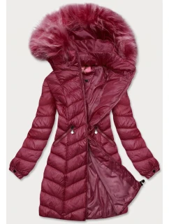 Dámska prešívaná bunda vo vínovej farbe s kapucňou (8916-b)