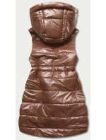 Lesklá vesta v karamelovej farbe s kapucňou (B8130-14)