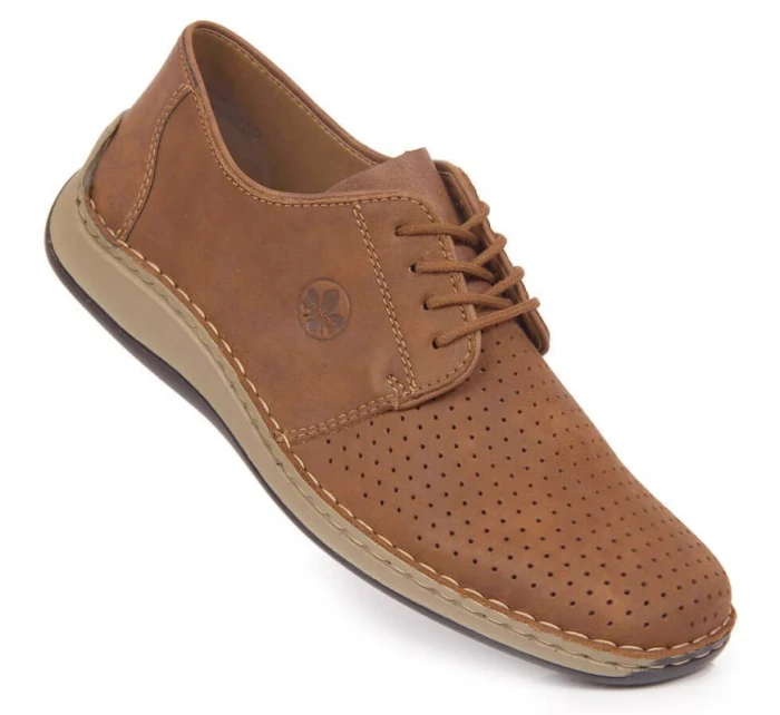 Pánské kožené polobotky M model 22008944 hnědé s ažurovým vzorem - Rieker Pánské kožené polobotky M model 22008944 hnědé s ažurovým vzorem - Rieker