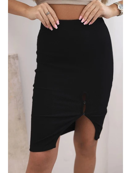 Dámska pruhovaná bavlnená sukňa s rozparkom a ozdobnými gombíkmi čierna Dámska pruhovaná bavlnená sukňa s rozparkom a ozdobnými gombíkmi čierna