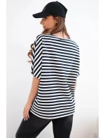 Dámská bavlněná pruhovaná halenka s krátkým rukávem černá