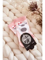 Dziecięce Skarpety W Paski Z Misiem Różowe