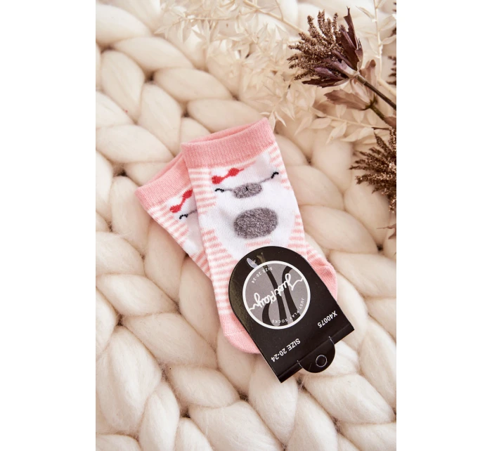 Dziecięce Skarpety W Paski Z Misiem Różowe