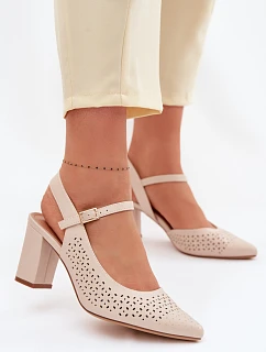 sandály na podpatku  světle béžové model 22095170 - SERGIO LEONE