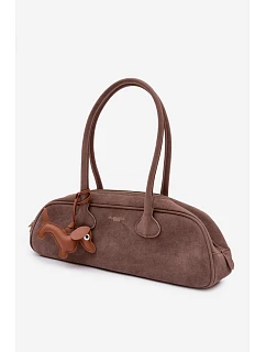 Kabelka z imitace semiše přívěsek tmavě béžová model 22111642 - Flora&Co