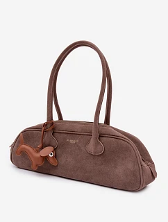 Kabelka z imitace semiše přívěsek tmavě béžová model 22111642 - Flora&Co