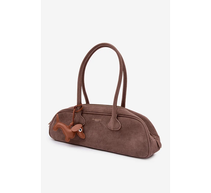 Kabelka Bageta z imitace semiše přívěsek jezevčík tmavě béžová Annette