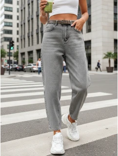 Dámske džínsy balónového strihu s opaskom sivé FashionStreet UY2888