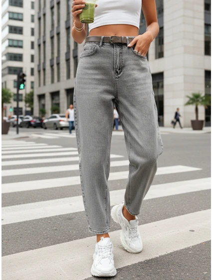 Dámske džínsy balónového strihu s opaskom sivé FashionStreet UY2888