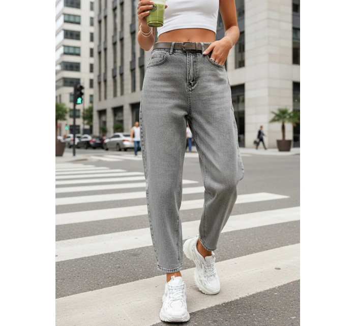 Dámske džínsy balónového strihu s opaskom sivé FashionStreet UY2888