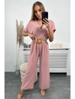 Kombinéza s ozdobným pásom púdrovo ružová