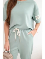 Dámská souprava z viskózy model 21954870 s krátkým rukávem a kalhotami tmavě mátová - K-Fashion