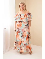 Dámske plus size šaty s volánom a odhalenými ramenami, s elastickým pásom maxi mint