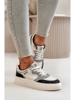 Damskie Niskie Sneakersy Z Eko Skóry Big Star OO274028 Biało-Szare Damskie Niskie Sneakersy Z Eko Skóry Big Star OO274028 Biało-Szare
