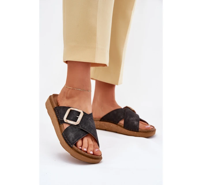 Klapki Damskie Z Klamrą Inblu ED000025 Czarne