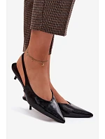 Lakované dámské sandály z umělé kůže na podpatku Černé Averelle