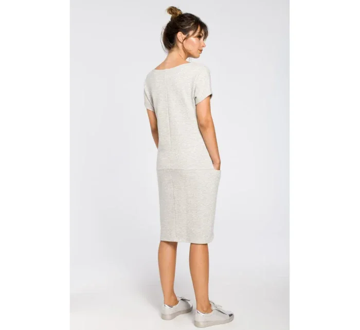 B050 Midi šaty s vreckami vo šve - svetlosivé