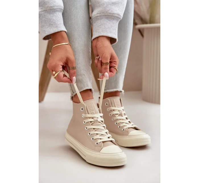 Dámske zateplené tenisky z eko kože Beige Big Star