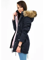 Tmavomodrá a ružová obojstranná dámska zimná bunda s kapucňou (w211) Tmavomodrá a ružová obojstranná dámska zimná bunda s kapucňou (w211)