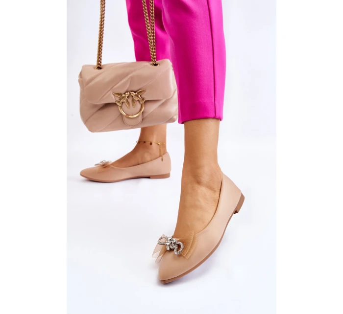 Damskie Baleriny W Szpic Z Ozdobną Kokardą Ciemnobeżowe Luminous Damskie Baleriny W Szpic Z Ozdobną Kokardą Ciemnobeżowe Luminous