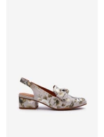 Damskie Skórzane Sandały Na Niskim Obcasie W Kwiaty Maciejka N6539-38 Zielone