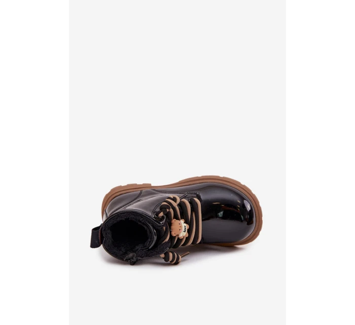 Ocieplane Botki Dziecięce Lakierowane Z Przypinką Miś Czarne Jovellea Ocieplane Botki Dziecięce Lakierowane Z Przypinką Miś Czarne Jovellea