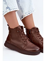 Dámské kožené zateplené boty model 22556924 hnědé - VINCEZA Dámské kožené zateplené boty model 22556924 hnědé - VINCEZA