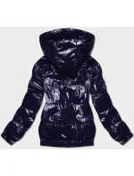 Tmavomodrá lesklá prešívaná bunda s kapucňou (BR9788-3) Tmavomodrá lesklá prešívaná bunda s kapucňou (BR9788-3)