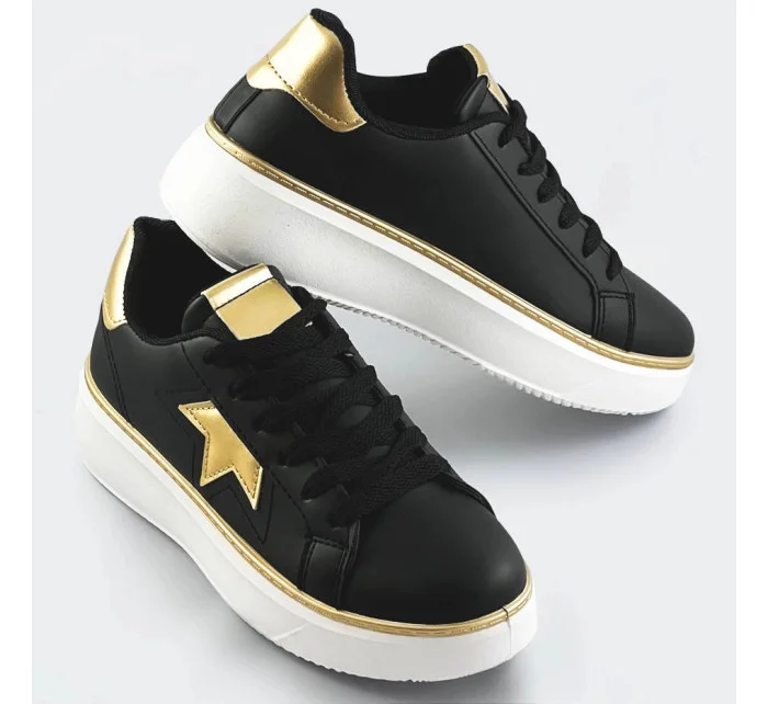 Čierno-zlaté šnurovacie tenisky sneakers s hviezdičkou (BB126A)
