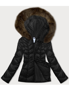 Čierna prešívaná dámska bunda s kapucňou Glakate pre prechodné obdobie (LU-2202)