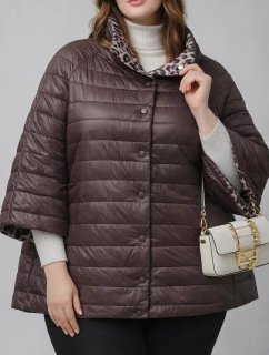 Dwustronna kurtka damska plus size z rękawem 3/4 Goodlookin czekolada/panterka (M6-6308-103)