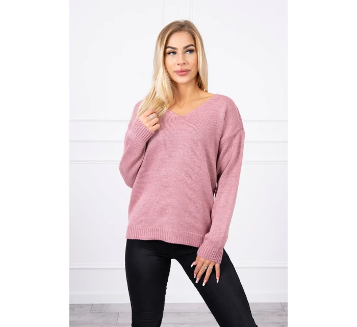 Sveter s výstrihom do V tmavo ružový Sveter s výstrihom do V tmavo ružový