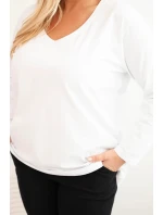 Dámská blůza Plus Size s výstřihem do V a dlouhým rukávem bílá