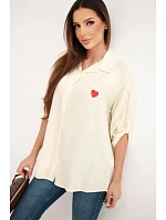 Dámská viskózová košile s krajkovými rukávy a límečkem béžová