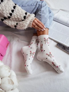 Skarpetki damskie Króliki i Kropki Ecru