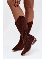 Kozaki Kovbojky Na Nízkém Podpatku Z Eko Semiše Čokoládové Cherrie Kozaki Kovbojky Na Nízkém Podpatku Z Eko Semiše Čokoládové Cherrie