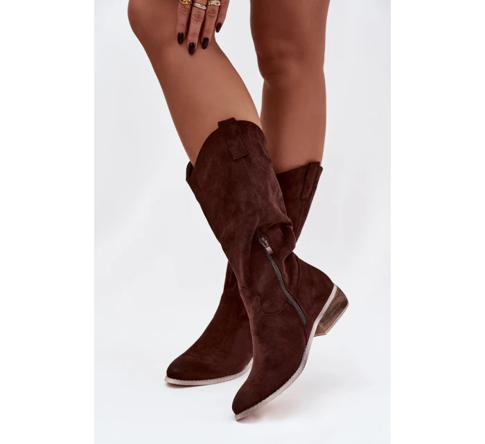 Kozaki Kovbojky Na Nízkém Podpatku Z Eko Semiše Čokoládové Cherrie Kozaki Kovbojky Na Nízkém Podpatku Z Eko Semiše Čokoládové Cherrie