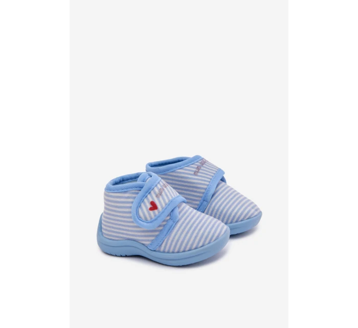 Dětské papuče na suchý zip s pruhy modré Lavelle
