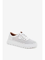 Kožené Ažurové Dámské Polobotky model 22107518 Bílé - VINCEZA