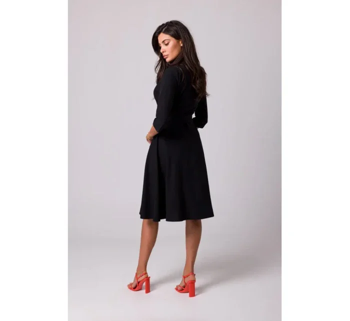 B255 Zavinovacie šaty so šálovým golierom - čierne