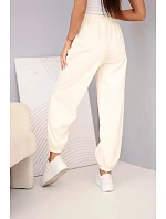 Dámské bavlněné kalhoty s vysokým pasem a ozdobným knoflíkem model 22205857 - K-Fashion