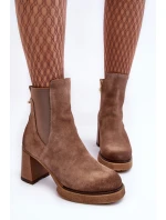 Zamszowe Botki Na Słupku Brązowe Lemar Liresa