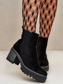 Dámské Botky Zateplené Na Podpatku Eko Semišové Černé model 21669080 - Boto