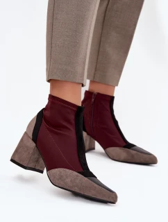 Botki Damskie Na Masywnym Słupku Na Zamek Bordowe Delvane