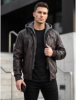 Kurtka męska skórzana z kapturem brązowa model 22358264 - FashionStreet Kurtka męska skórzana z kapturem brązowa model 22358264 - FashionStreet