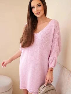 Dámske plus size vlnené šaty s výstrihom do V svetloružové