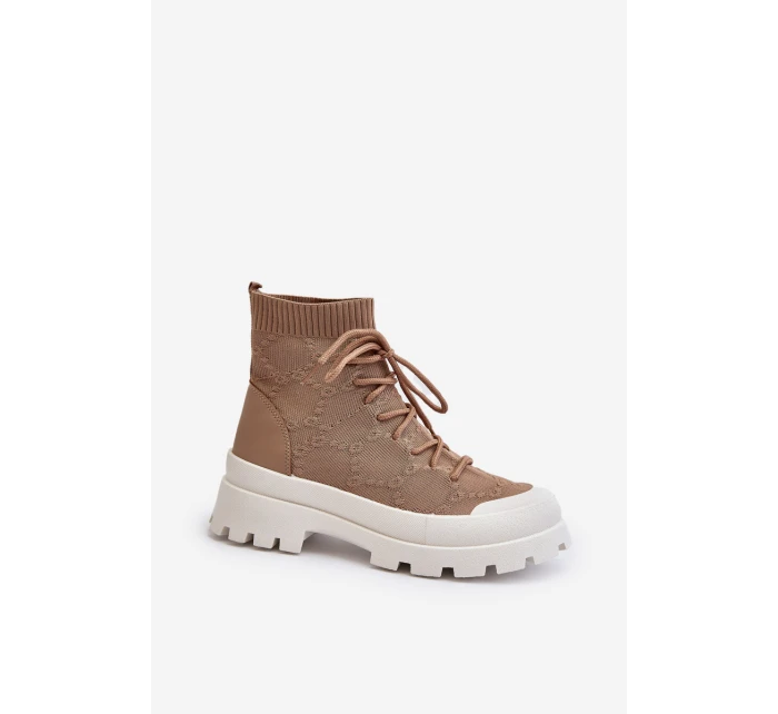 Damskie Skarpetkowe Wsuwane Botki Brązowe Solime Damskie Skarpetkowe Wsuwane Botki Brązowe Solime