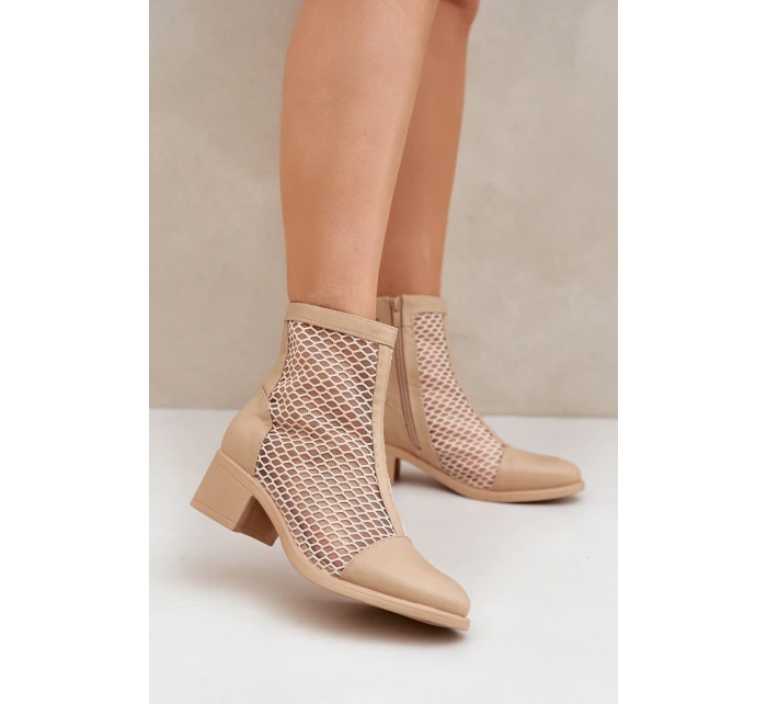 Dámské Síťované Boty Na Podpatku Béžové model 21683774 - Boto Dámské Síťované Boty Na Podpatku Béžové model 21683774 - Boto