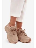 Buty Sportowe Sneakersy Damskie Z Podwójnym Sznurowaniem Beżowe Annelie Buty Sportowe Sneakersy Damskie Z Podwójnym Sznurowaniem Beżowe Annelie
