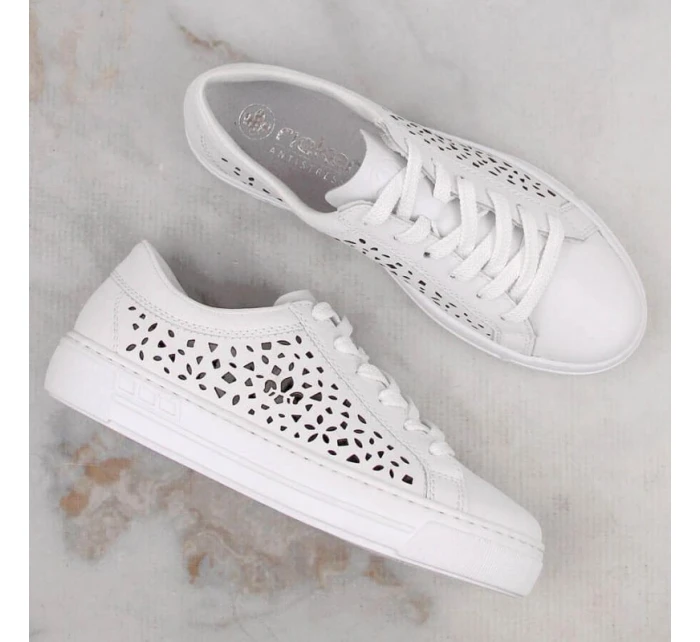 Pohodlné kožené topánky Rieker W RKR641 white